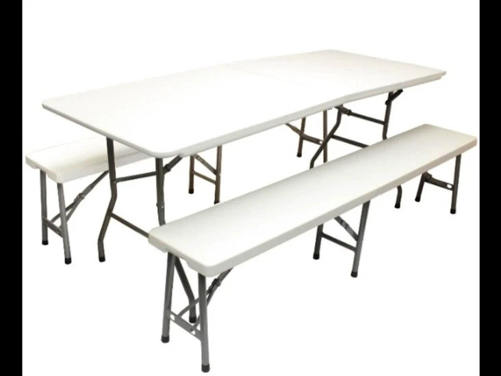 1 trestle folding table and 1 folding bench