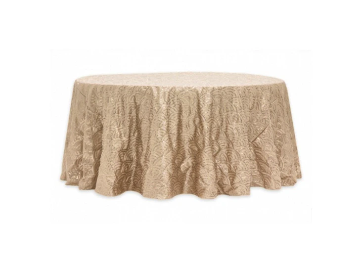 120" round mermaid scale sequin champagne tablecloth