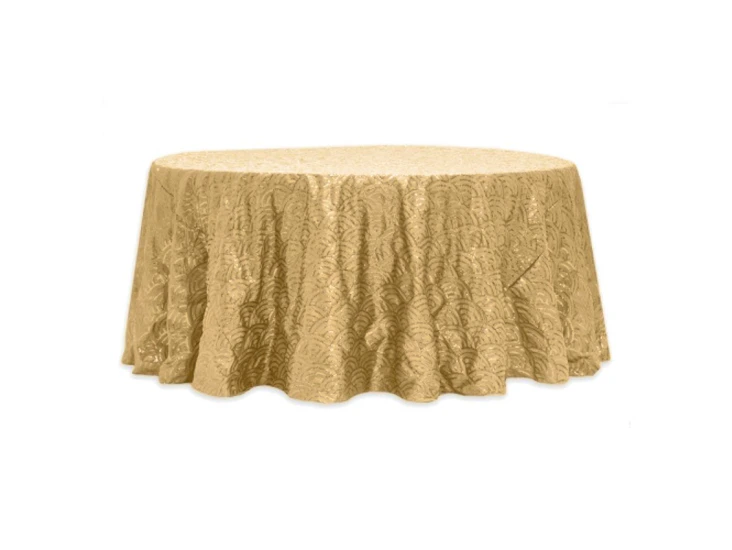 120" round mermaid scale sequin gold tablecloth