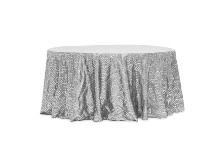 120" round mermaid scale sequin silver tablecloth