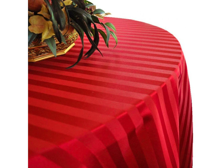 120" round red striped polyester jacquard tablecloth