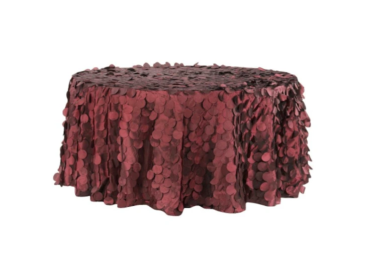 120" round rose petals taffeta burgundyred tablecloth