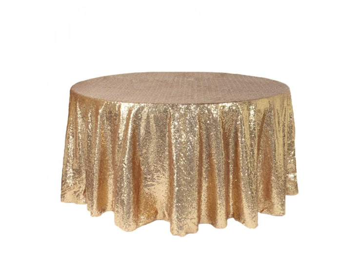 120" round sequin gold/champagne tablecloth