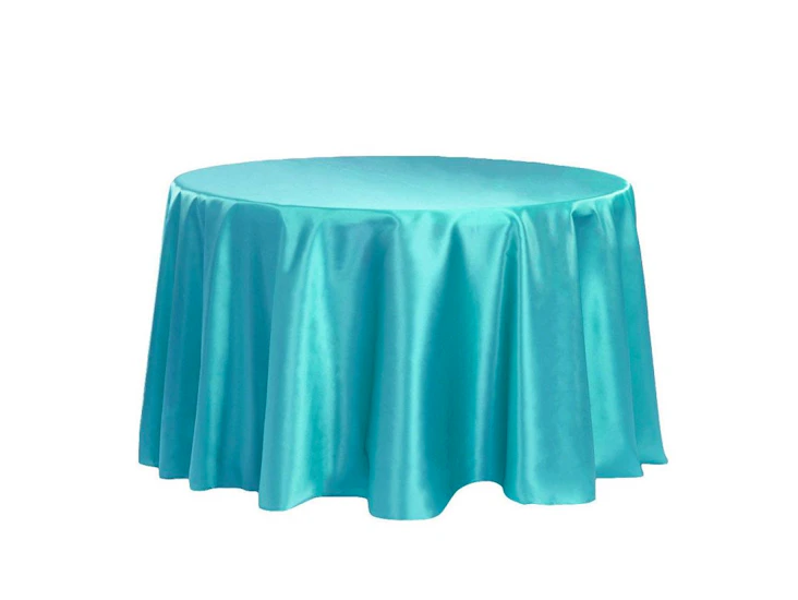 120" round teal satin tablecloth