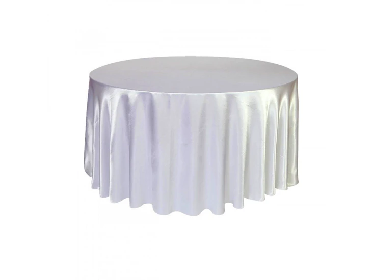 120'' round white satin tablecloth