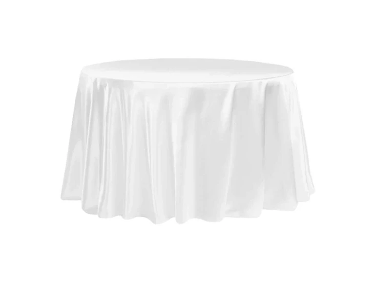 120" round white satin taffeta tablecloth