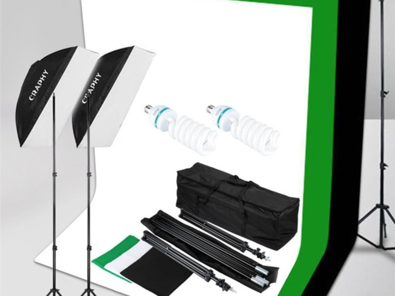 125w studio softbox lighting kit + 3 colour backdrops