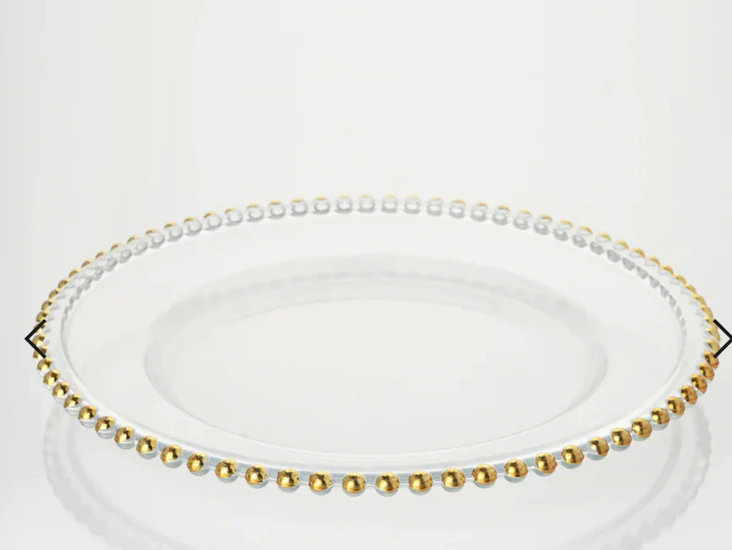 13 “ gold beaded trim glass charger plates