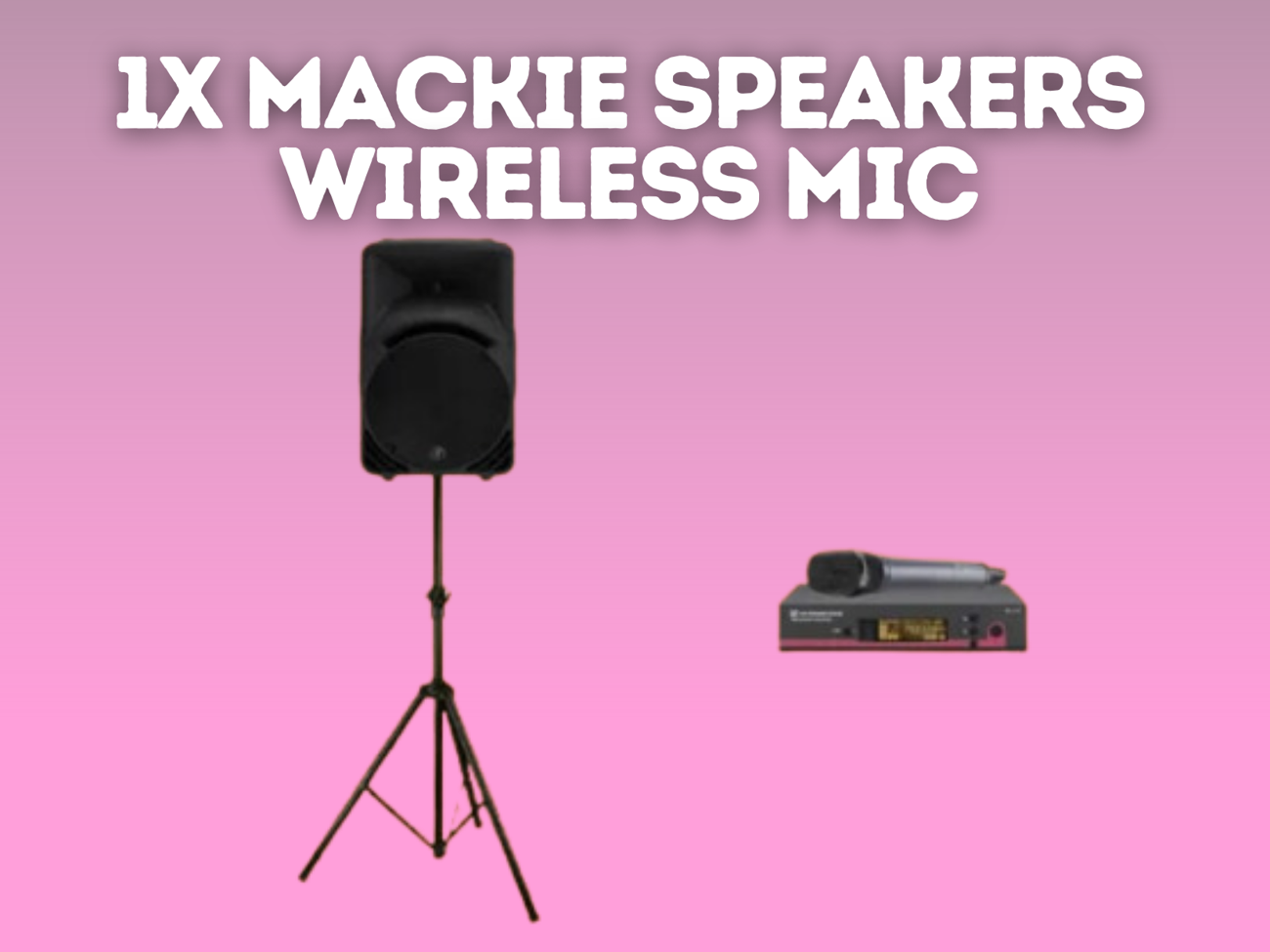 1x mackie speakers + wireless microphone, hand free, speaker