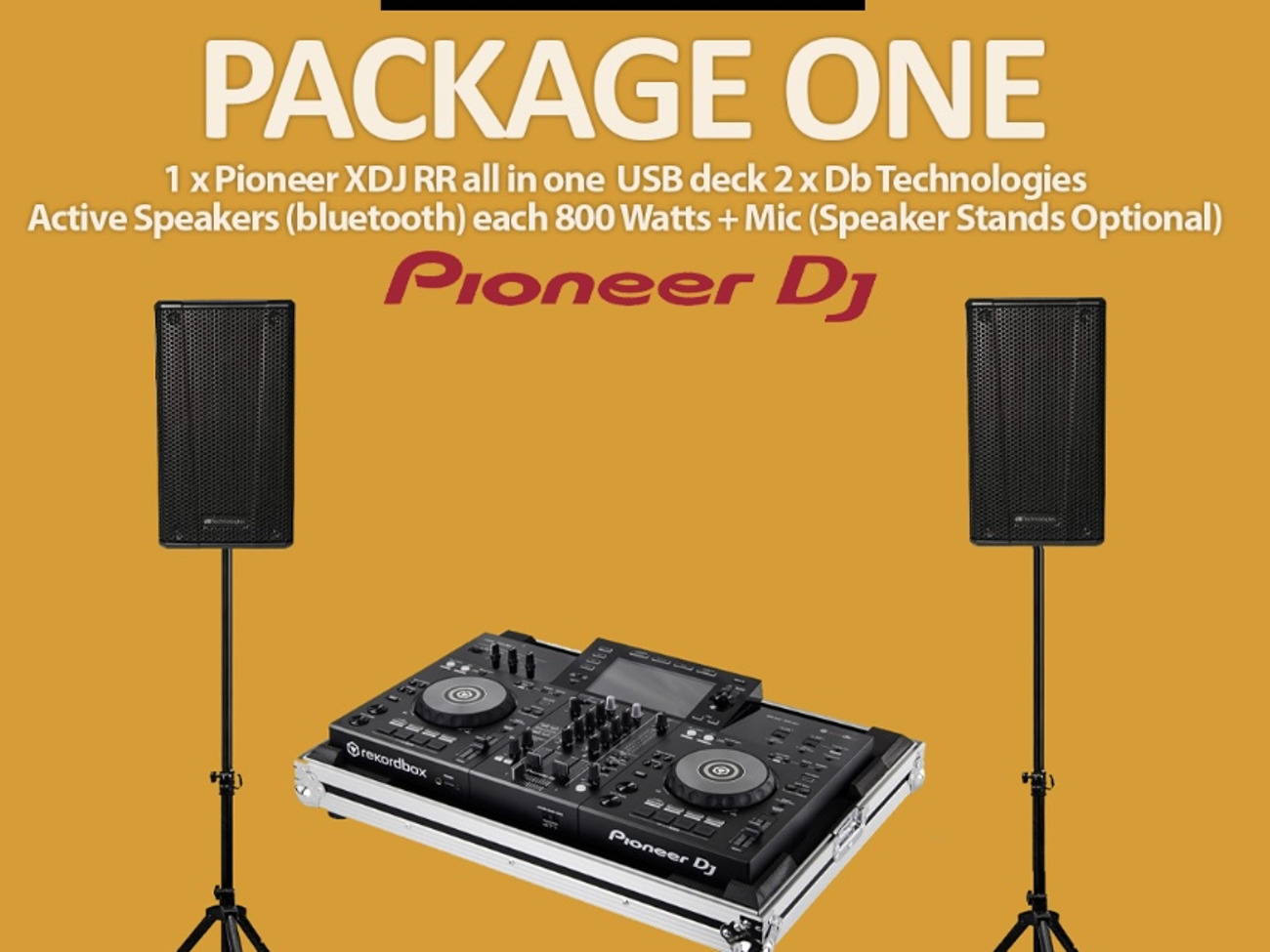 1x pioneer xdj rr & 2x powered speakers