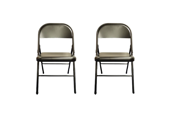 2 black metal folding chairs for events/parties/stalls