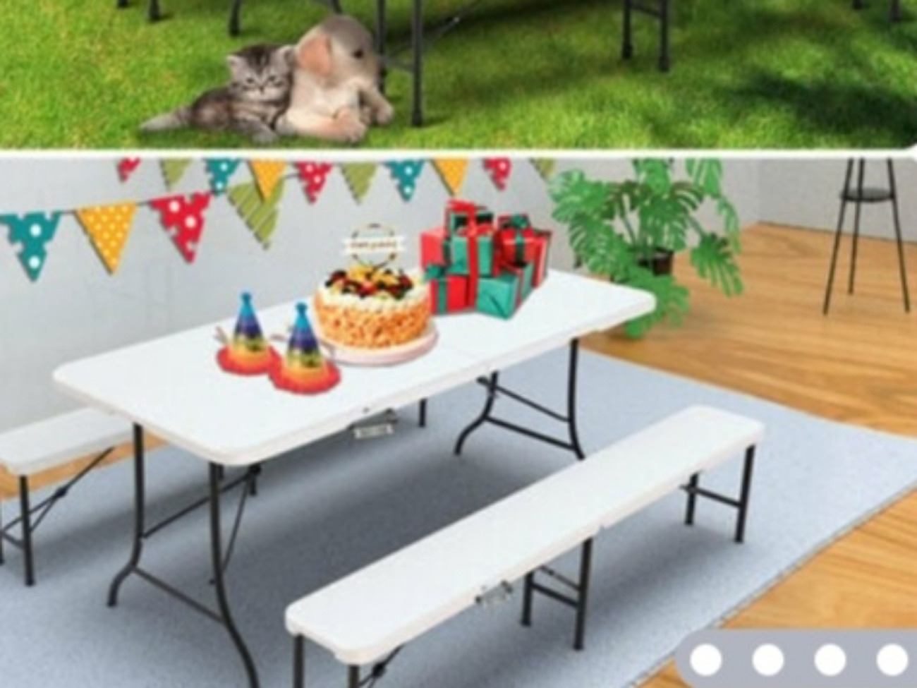 2 folding trestle table & 6 folding trestle benches 