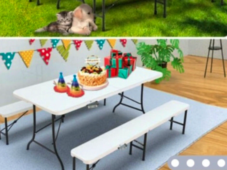 2 folding trestle table & 6 folding trestle benches