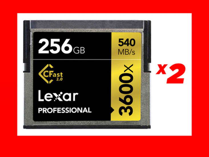 (2) lexar 256gb 3600x cfast 2.0 cards—not sandisk angelbird