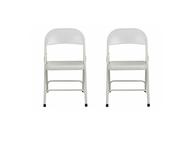 2 white metal folding chairs for events/parties/stalls