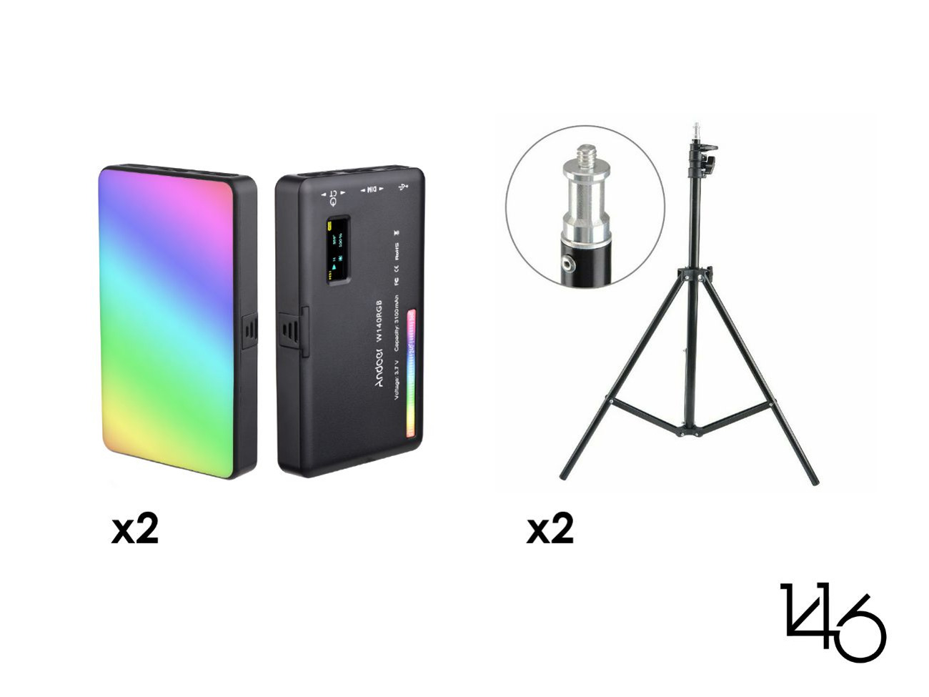 Andoer powerful mini rgb lights with 2m stands