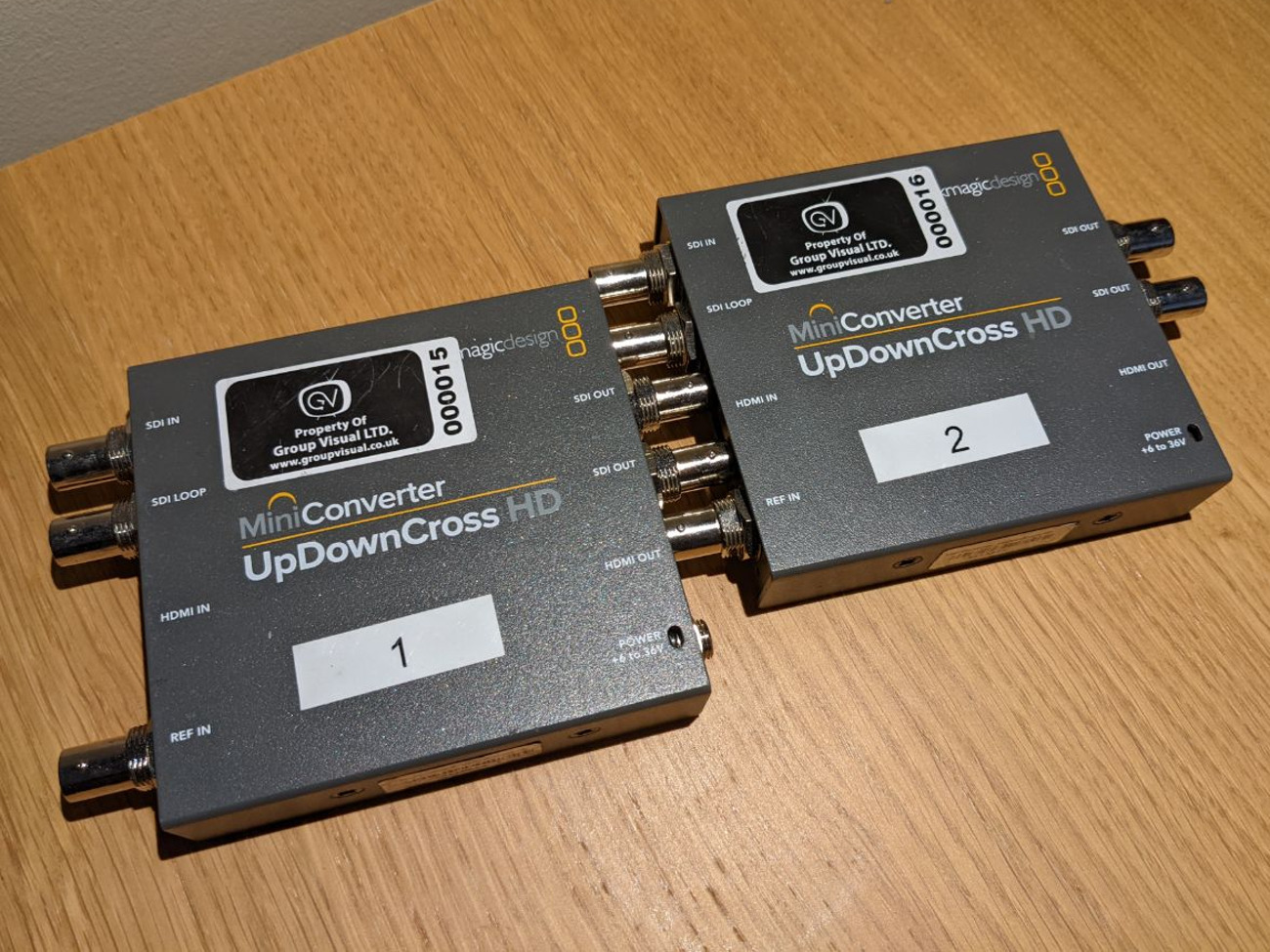 2 x blackmagic updowncross hd standards converters