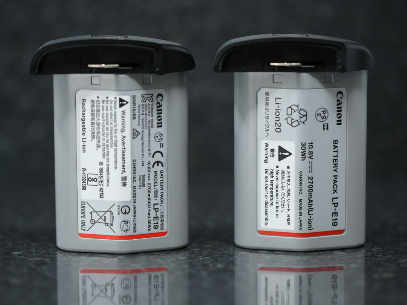 2 x genuine canon 1 dx mark ii bateries lp-e19