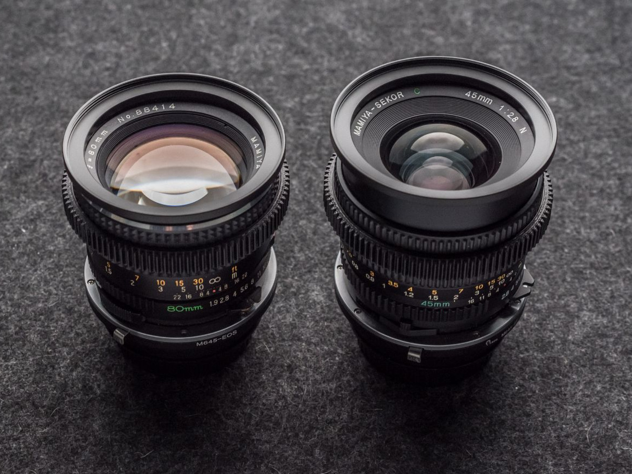 Rent 2 x Mamiya Sekor C EF 45mm f2.8 + 80mm f1.9 Cine Lens Kit Medium  Format 645 from CineCore P, Bow East, Tower Hamlets for £13.30 - 24/day