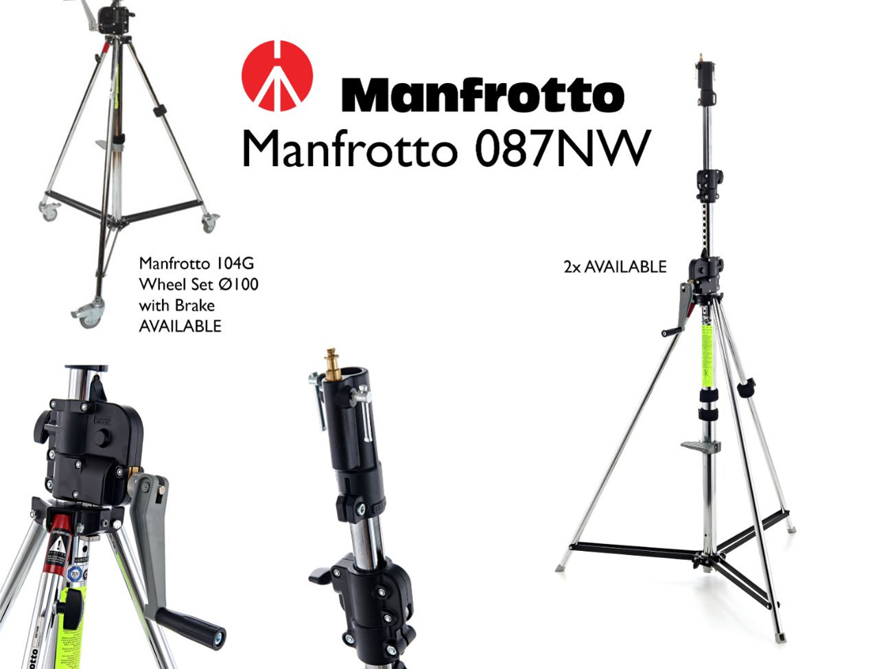 2 x manfrotto 087nw wind up stand