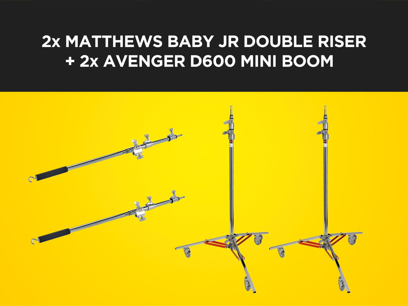 2 x matthews baby jr roller c-stand double riser + boom