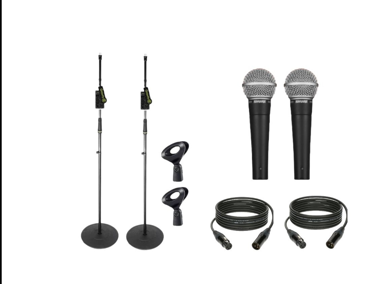 2 x microphone wired mic + floor stands xlr event pa