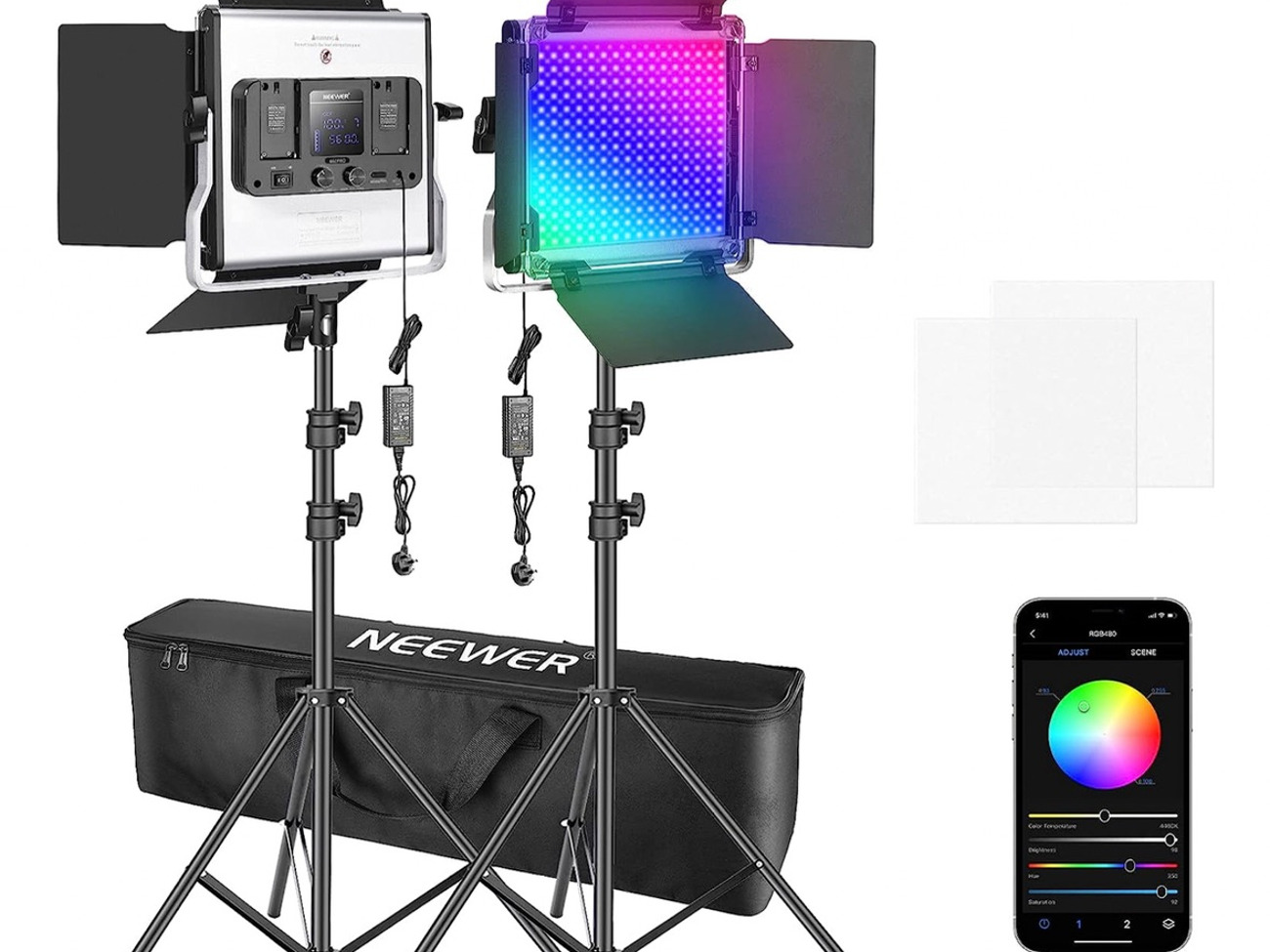 2 x neewer 480 led panels with light stands