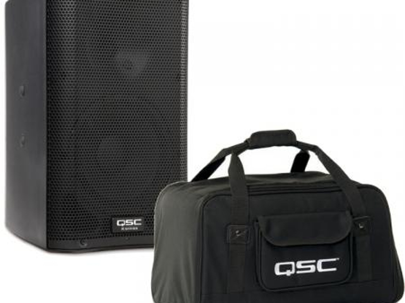 2 x qsc k10.2 speakers with stands