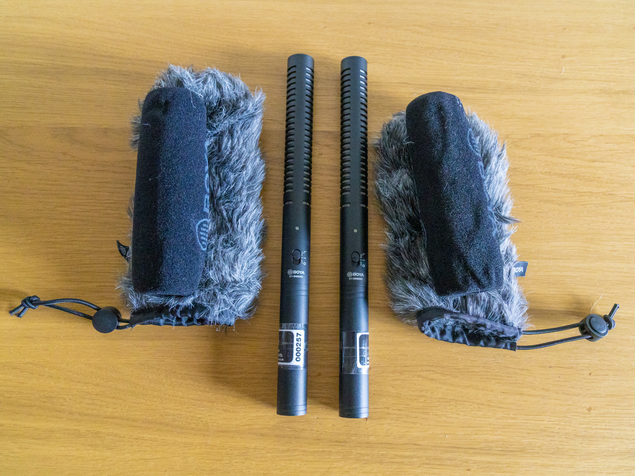 2 x shotgun mics with deadcats & shock mounts