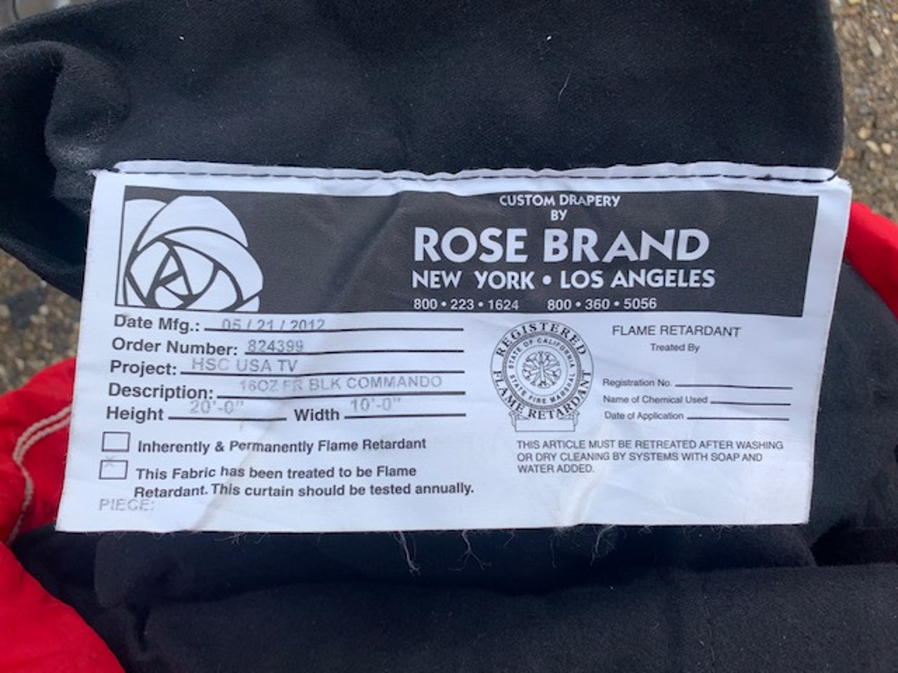 20'x10' black drapes (flame retardant) x 2