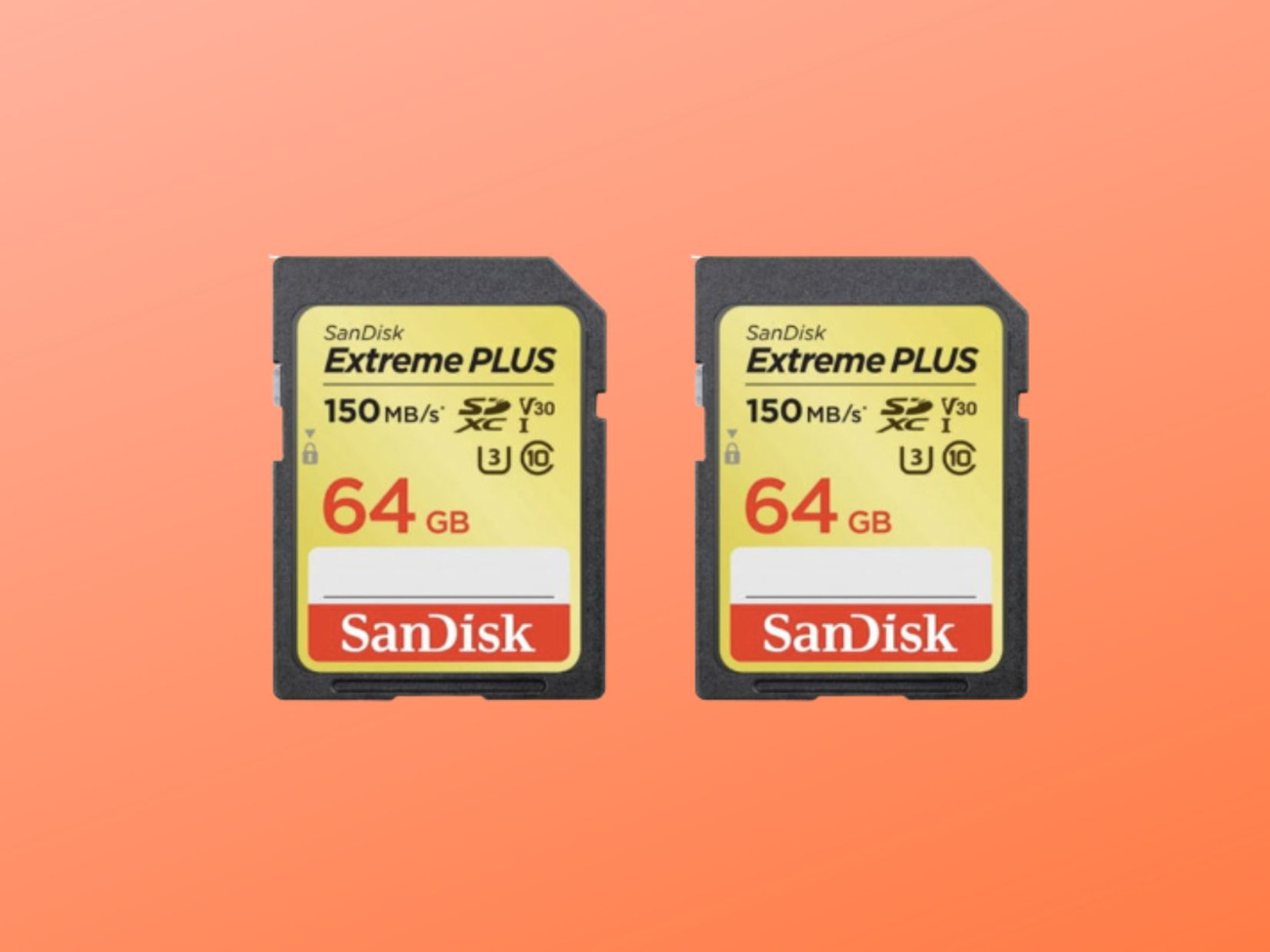2x 64 gb sd memory card, up to 150 mb/s read speed