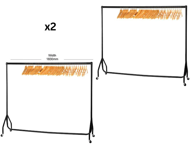 2x 6ft clothing rails + 40 hangers fashion/coat rack/clothes