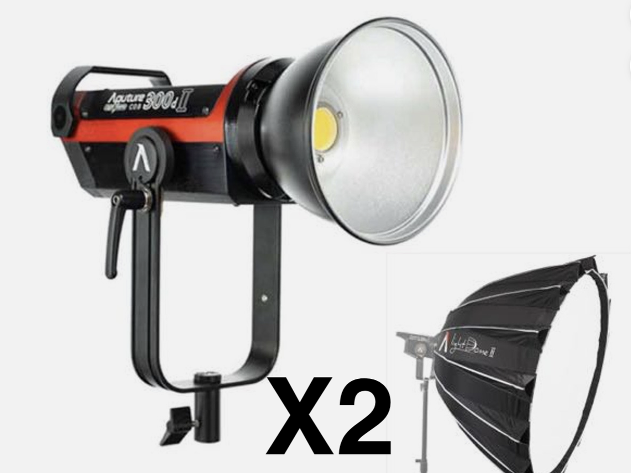 2x aputure 300d mkii with domes and stands