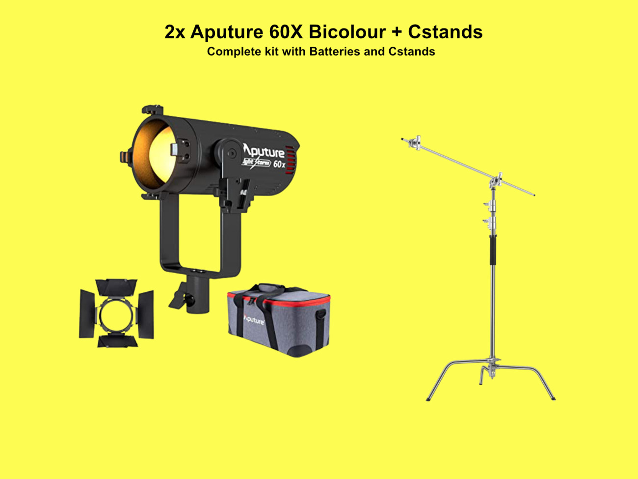 2x aputure 60x bi-colour continious led light + cstands