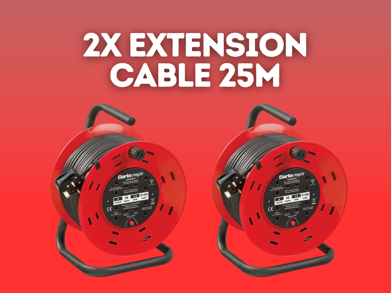 2x extension cable reel, 25m
