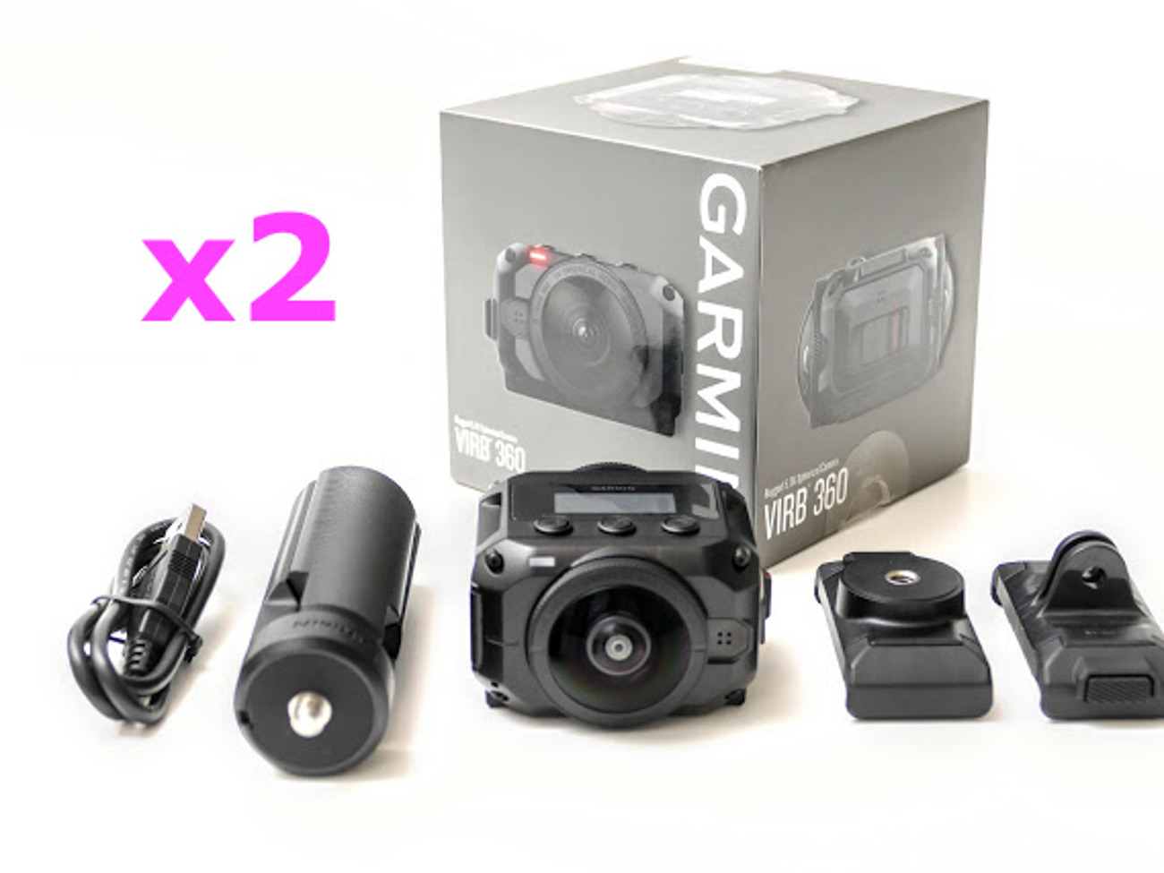 2x garmin virb 360 5.7k + 256gb + accessories