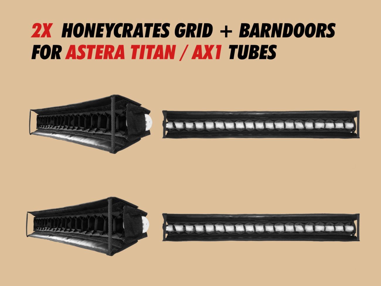 2x honeycrates grid + barndoors for astera titan/ ax1 tubes