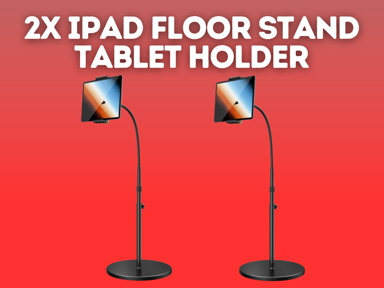 2x ipad floor stand, tablet holder - gooseneck tablet mount