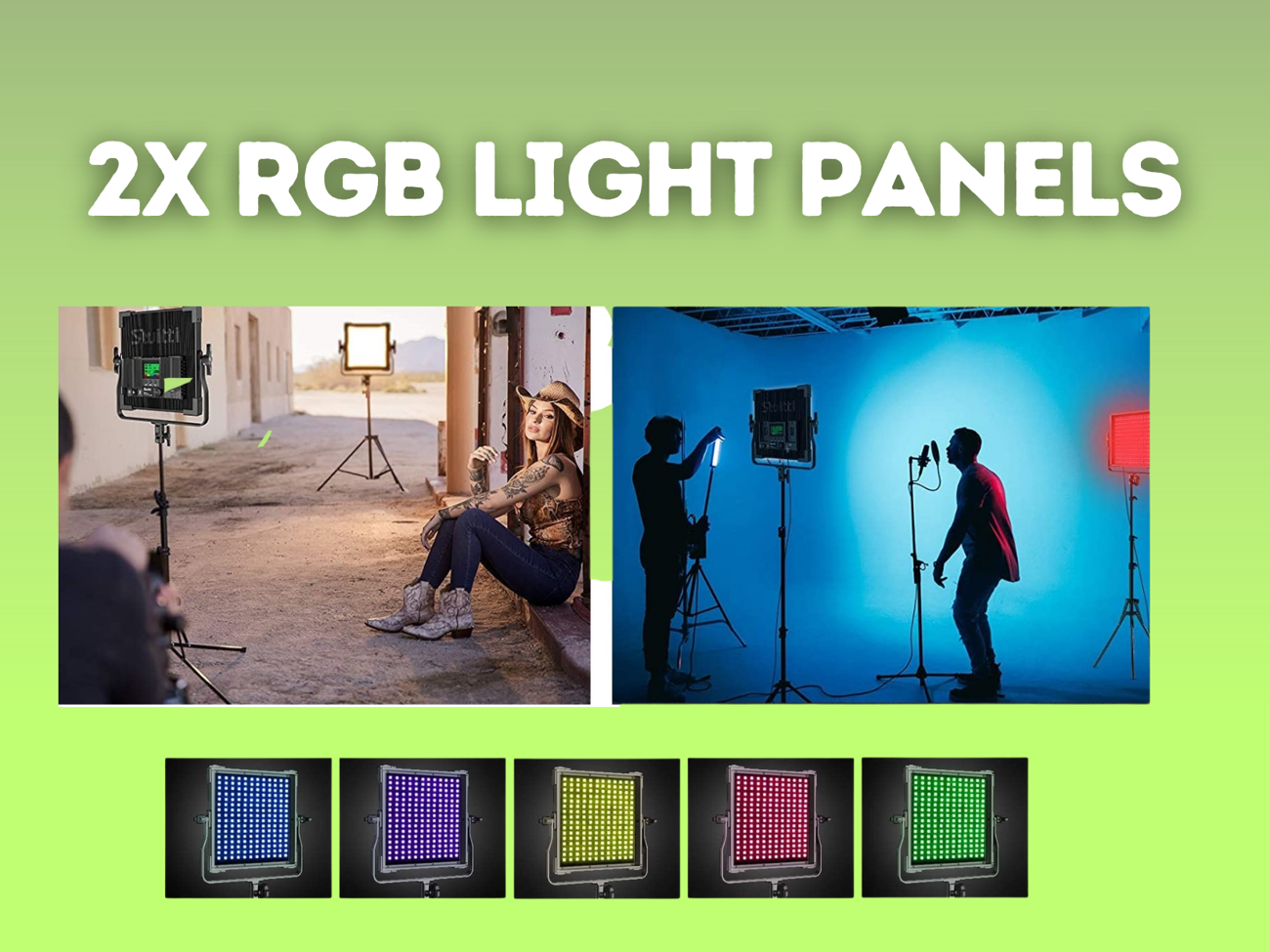 2x led lights red, green, blue, rgb white dimmable - battery