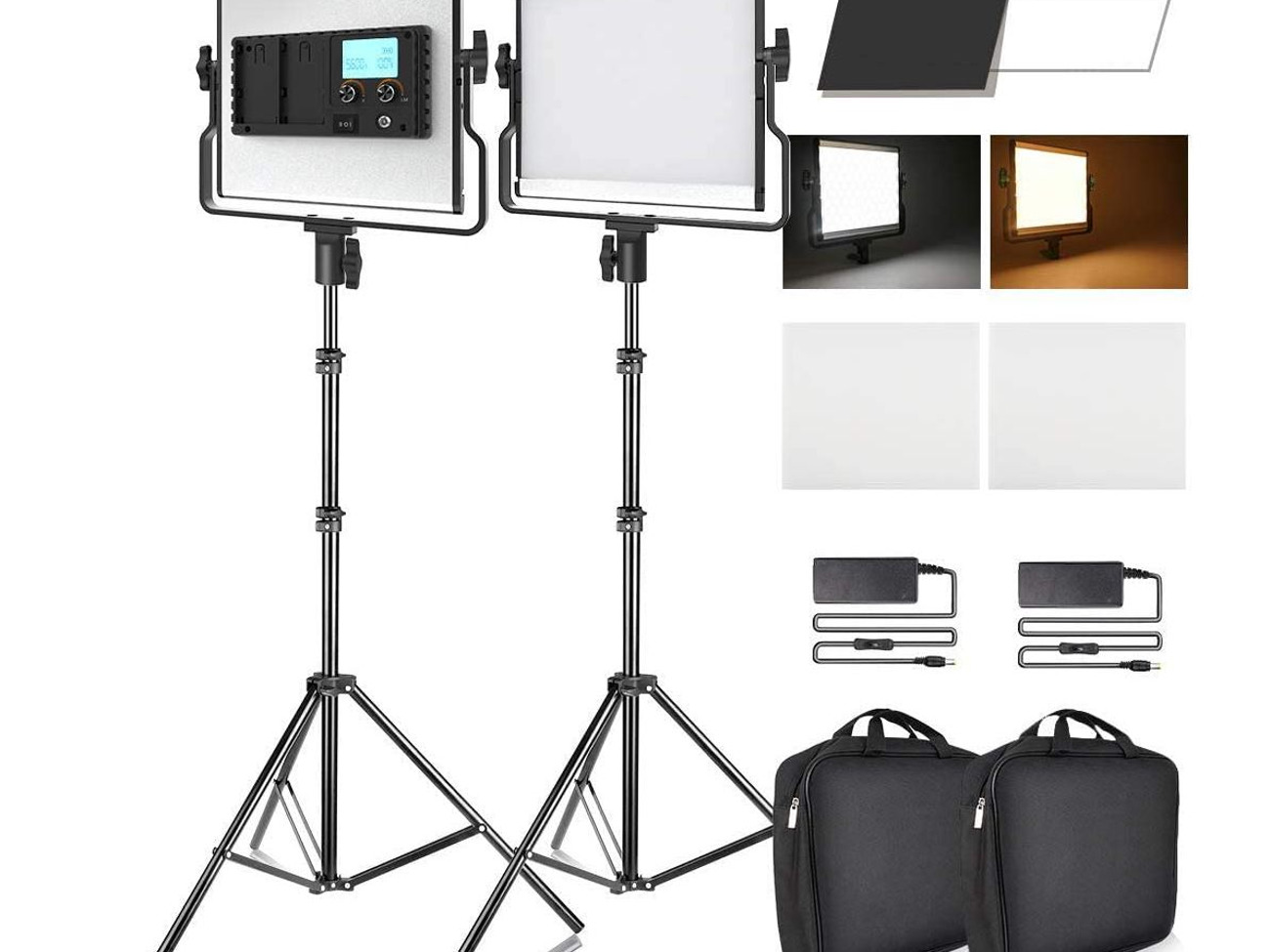 2x led panel lights bi-color photography video lighting kit