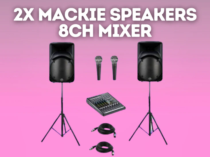 2x mackie 450 + 2x shure sm58 + 8 ch mixer