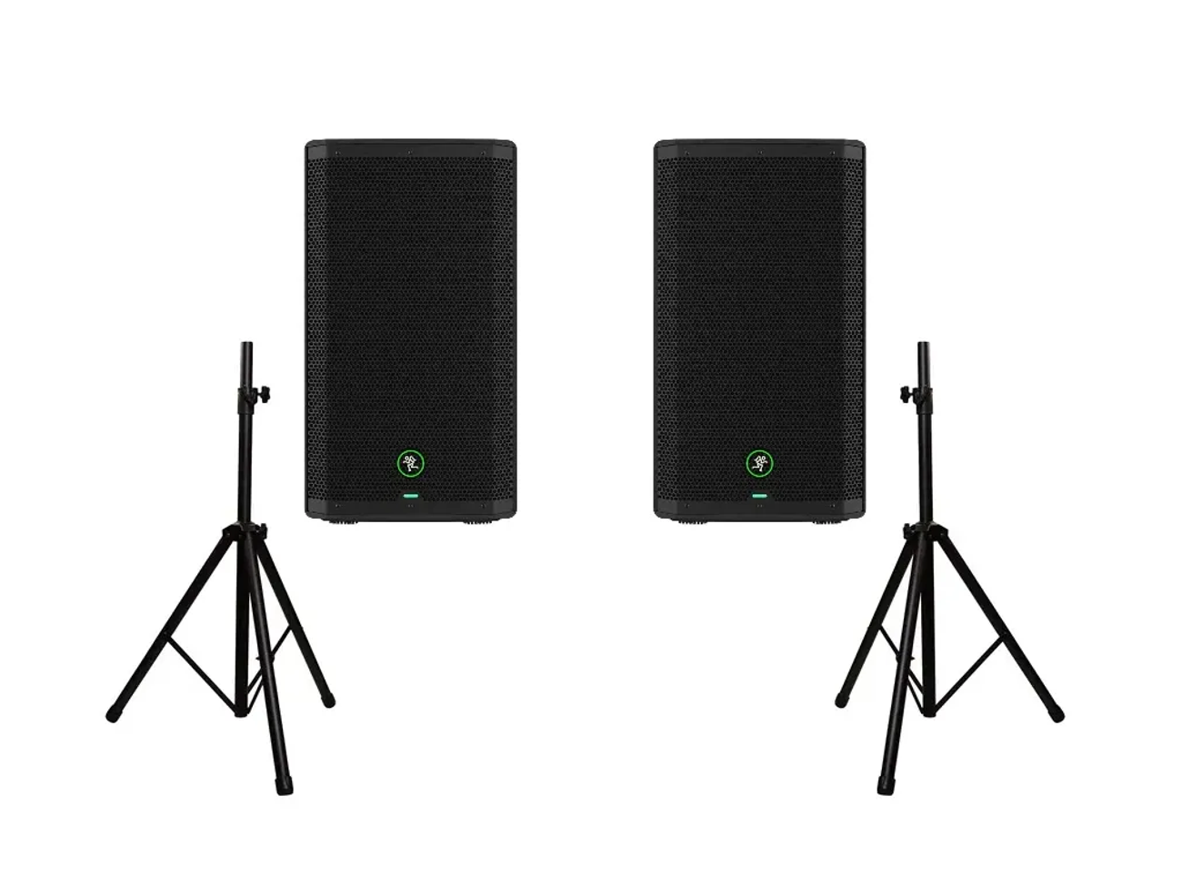 2x mackie thrash212 go 12" 🔋 portable pa speaker + stands