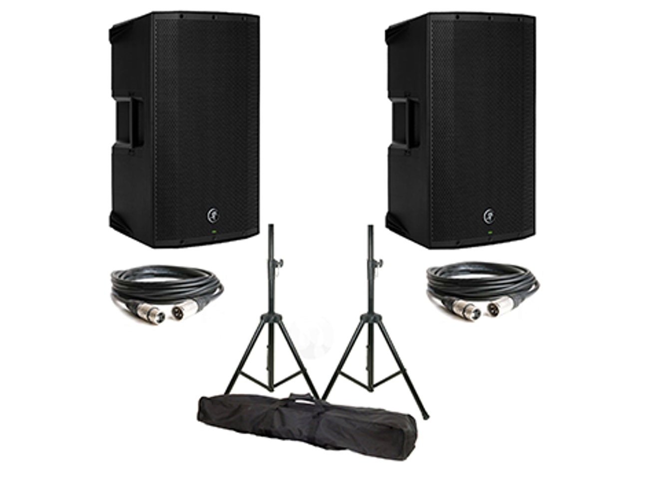 2x mackie thump15a active pa speakers with stands | dj / band / singer