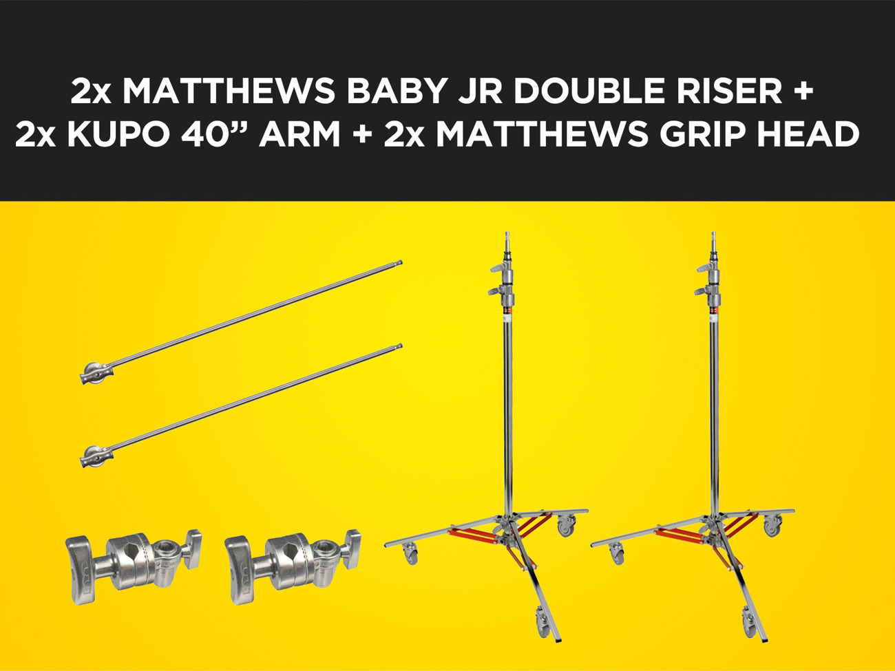 2x matthews baby jr roller c-stand double riser + arms