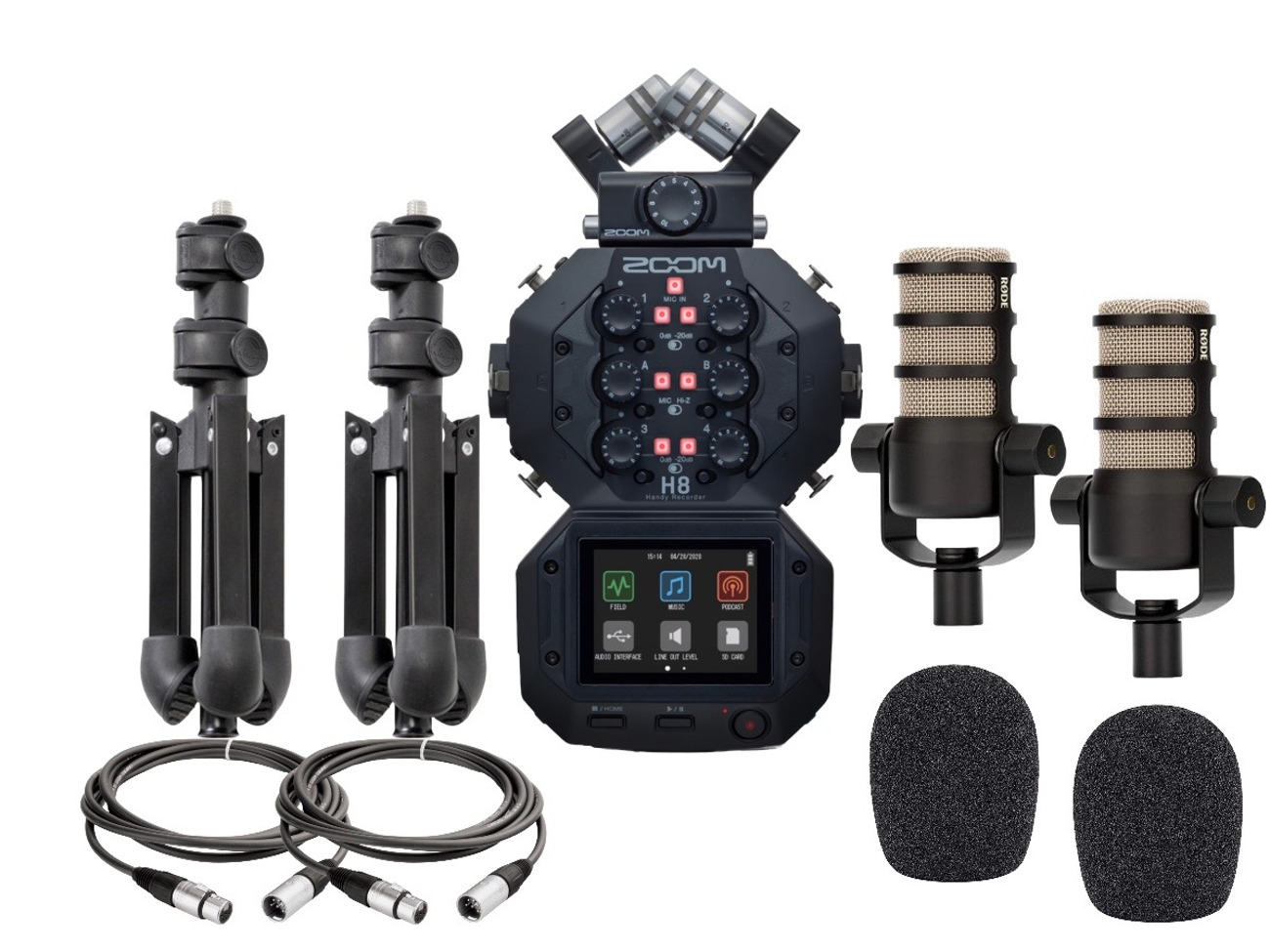 2x microphone zoom h8 rode pod mic podcast kit tabletop 5 6  sound recorder