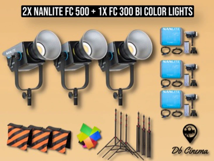 2x nanlite 500 bi color + 1x 300 light with aputure dmx control + light stands 3x