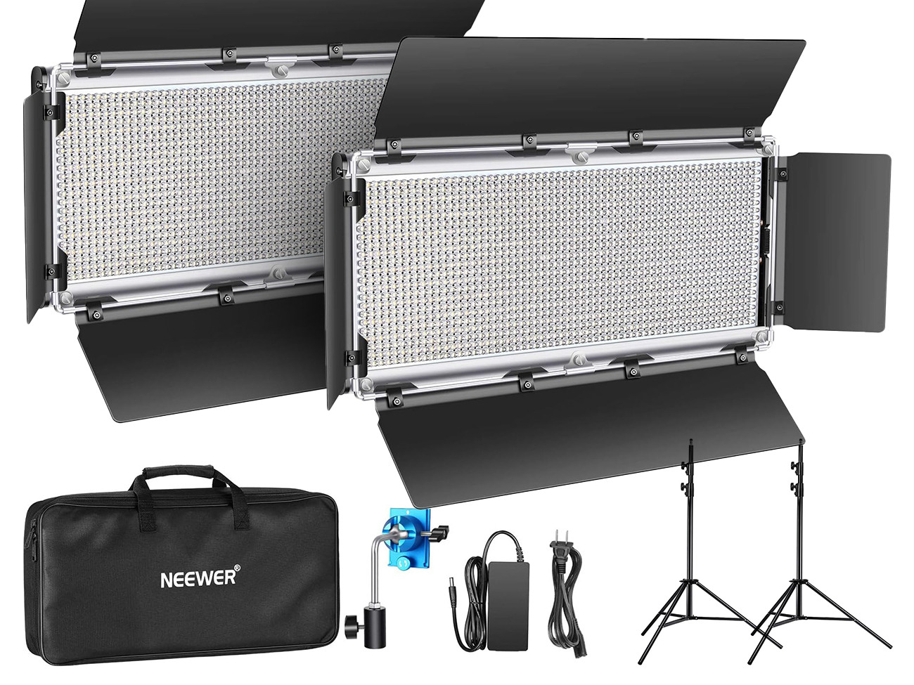2x neewer 1320 led dimmable bi-color video light + stand