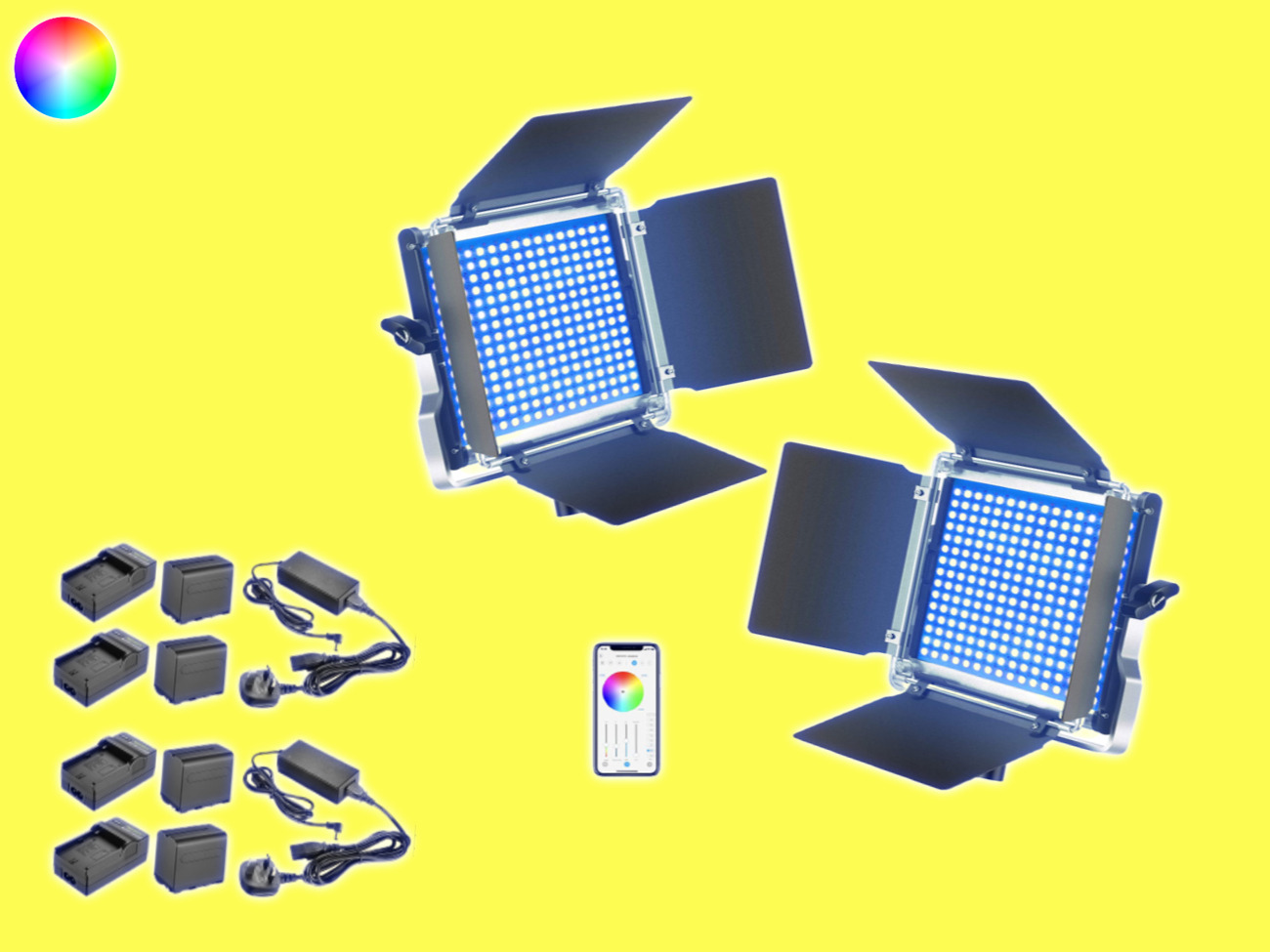 2x rgb led video light panel, battery app control