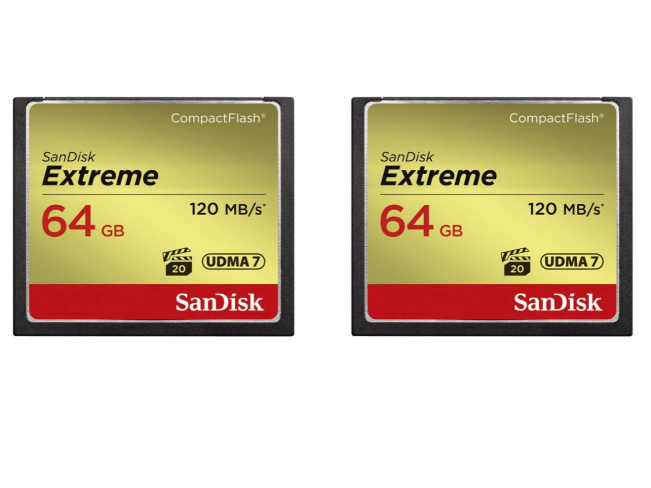 2x sandisk extreme 64 gb udma7 compactflash cf card