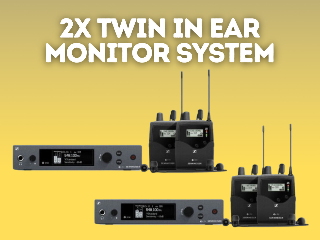 2x sennheiser wireless twin in ear monitor system, gb band